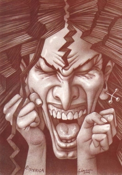 hysterical woman’s face in a caricature