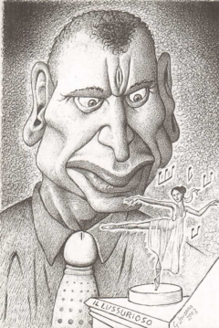 caricature of man observing carillon with balerina