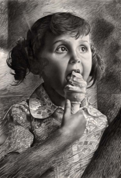 child drawing eating an ice cream cone
