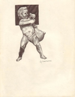 drawing of a child choking a goose