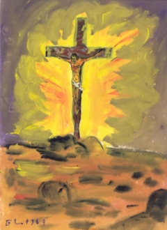 tempera painting depicting the crucifixion