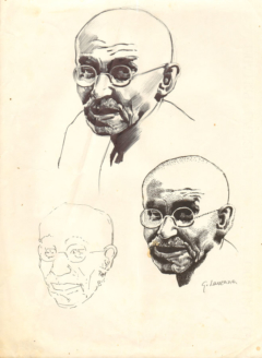 sketches for portrait of Gandhi