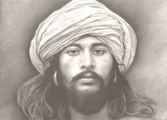 portrait of a young man with beard and moustache and with turban on his head