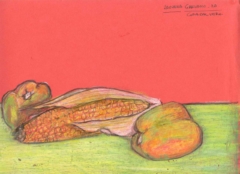 design of a cob and apples on a table