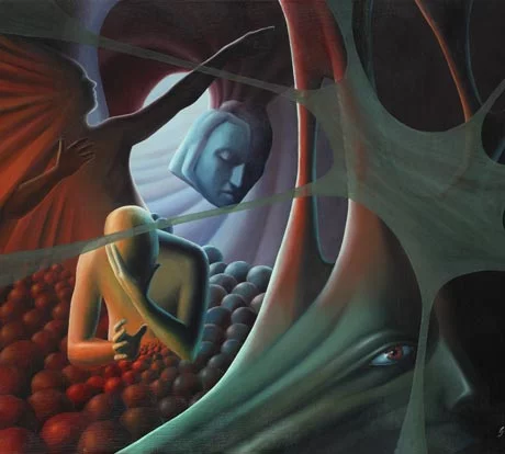 Olio su tela di Graziano Lauzana con figure umane