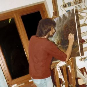 Graziano Lauzana mentre dipinge