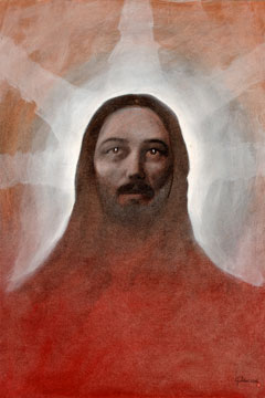 dipinto di volto umano con luce alle spalle