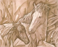 disegno cavallo che guarda un puledro