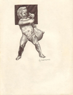 disegno di putto che strozza un oca