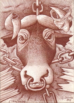 disegno di testa di toro con corno spezzato