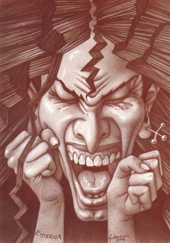 volto di donna isterica in caricatura