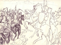 bozzetto di battaglia fra cavalieri