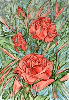 disegno di rose rosse sotto la piogg