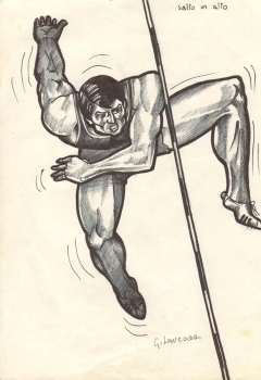 disegno di saltatore mentre supera l'asticella con tecnica ventrale