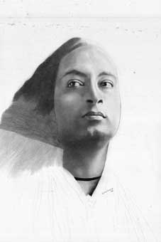 ritratto pastello su catoncino di Yogananda