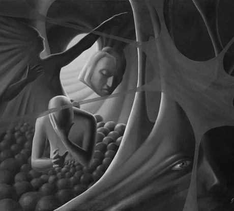 Olio su tela di Graziano Lauzana con figure umane